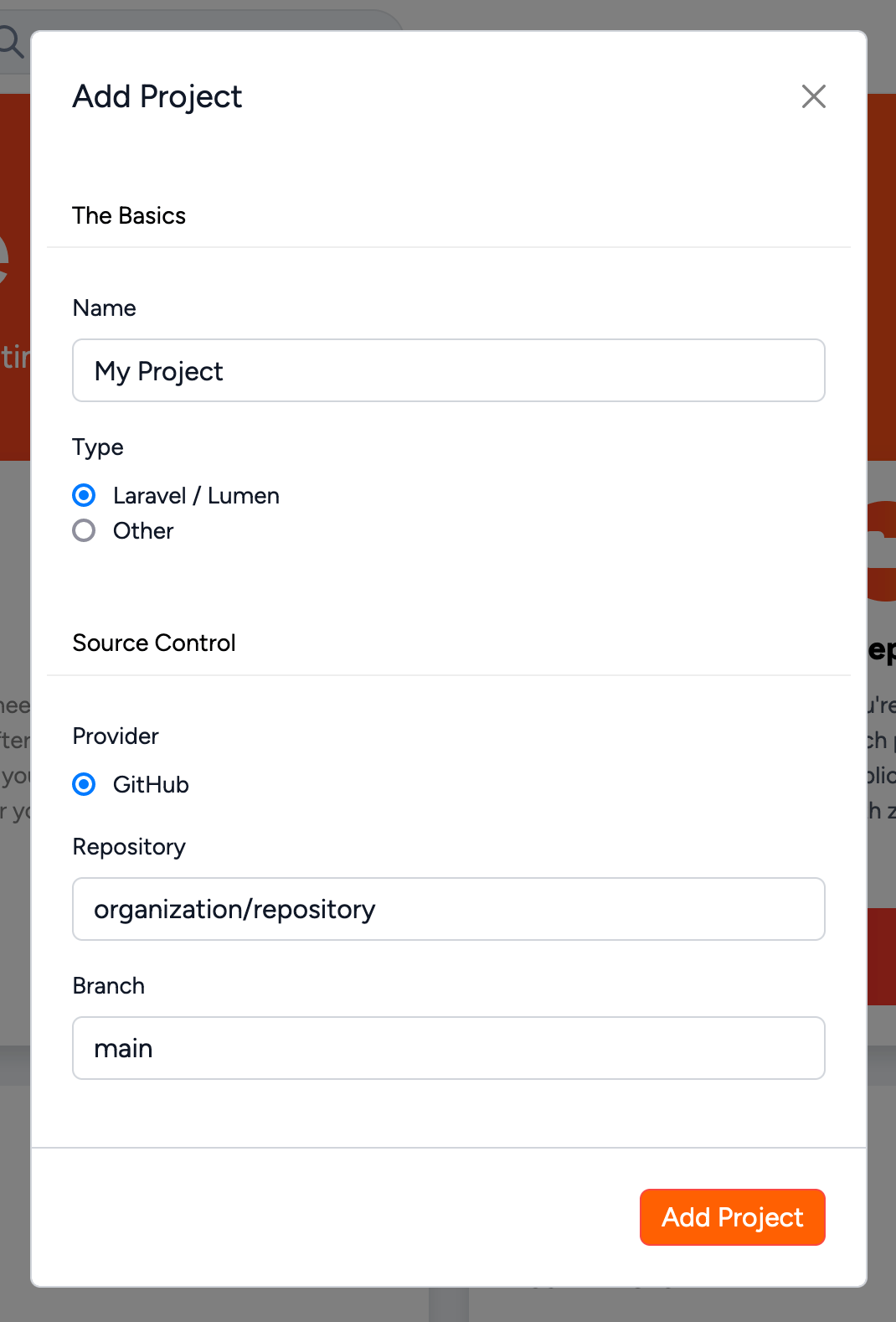 Selecting a source control provider