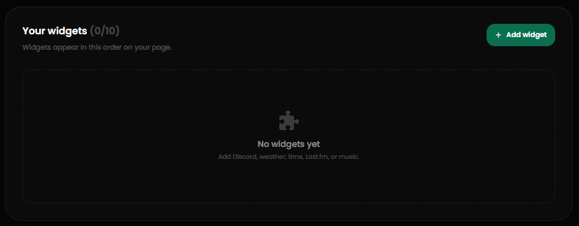 The widgets card