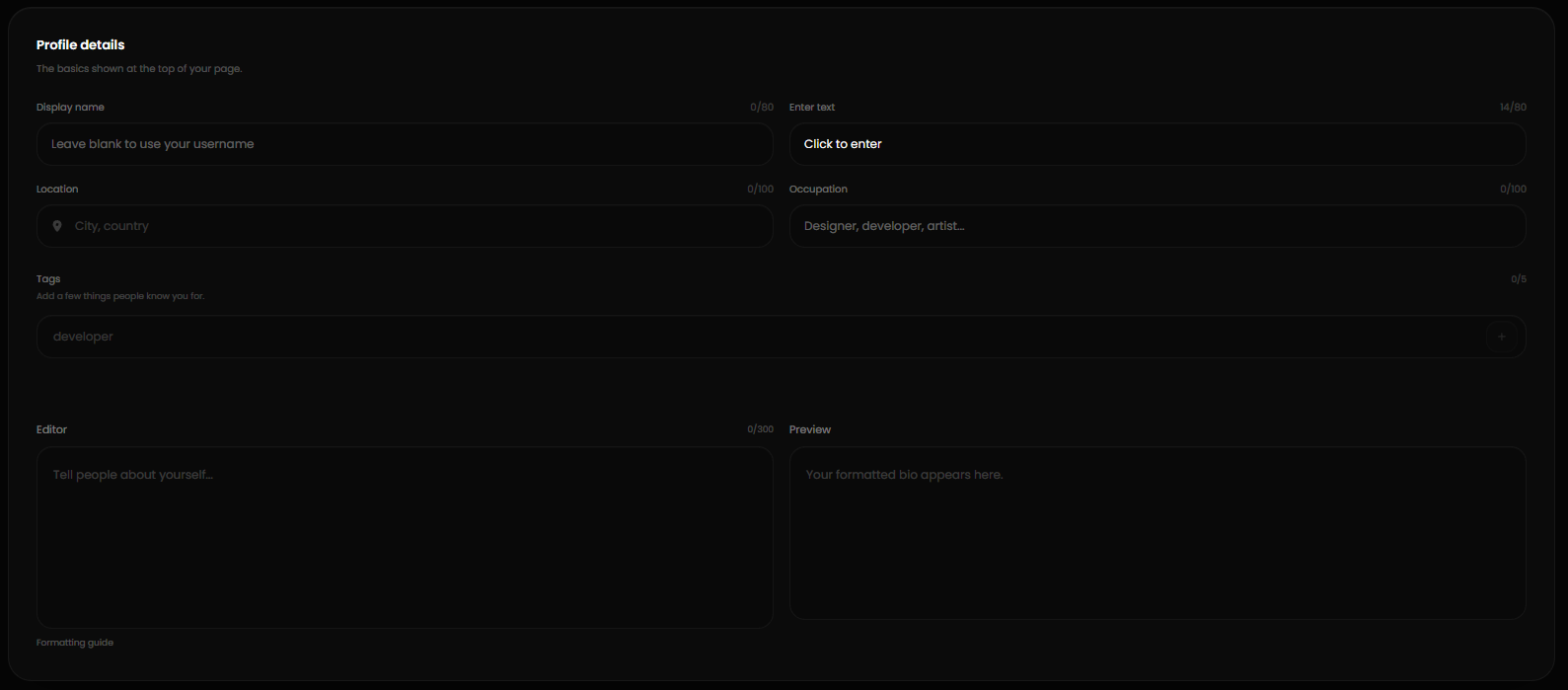 The profile details section