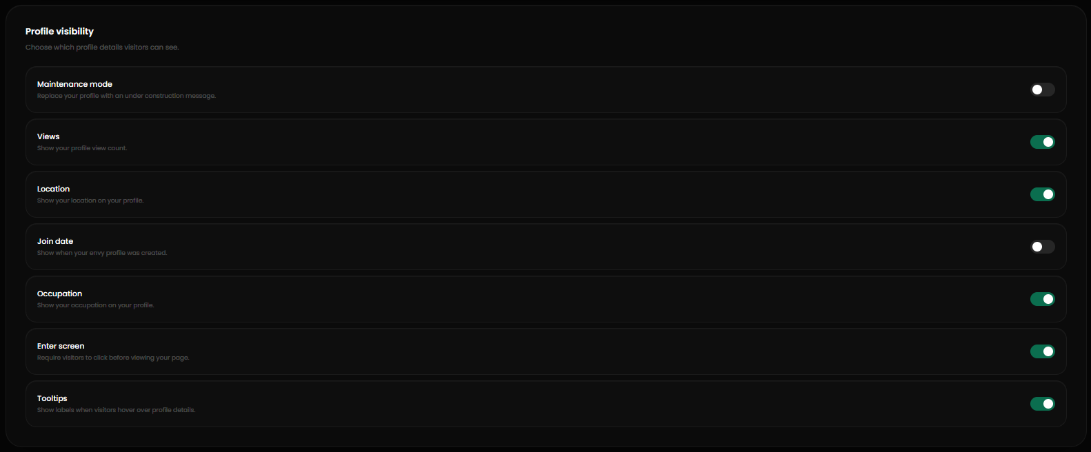 The profile visibility section