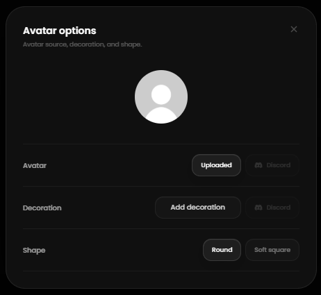 The avatar options card