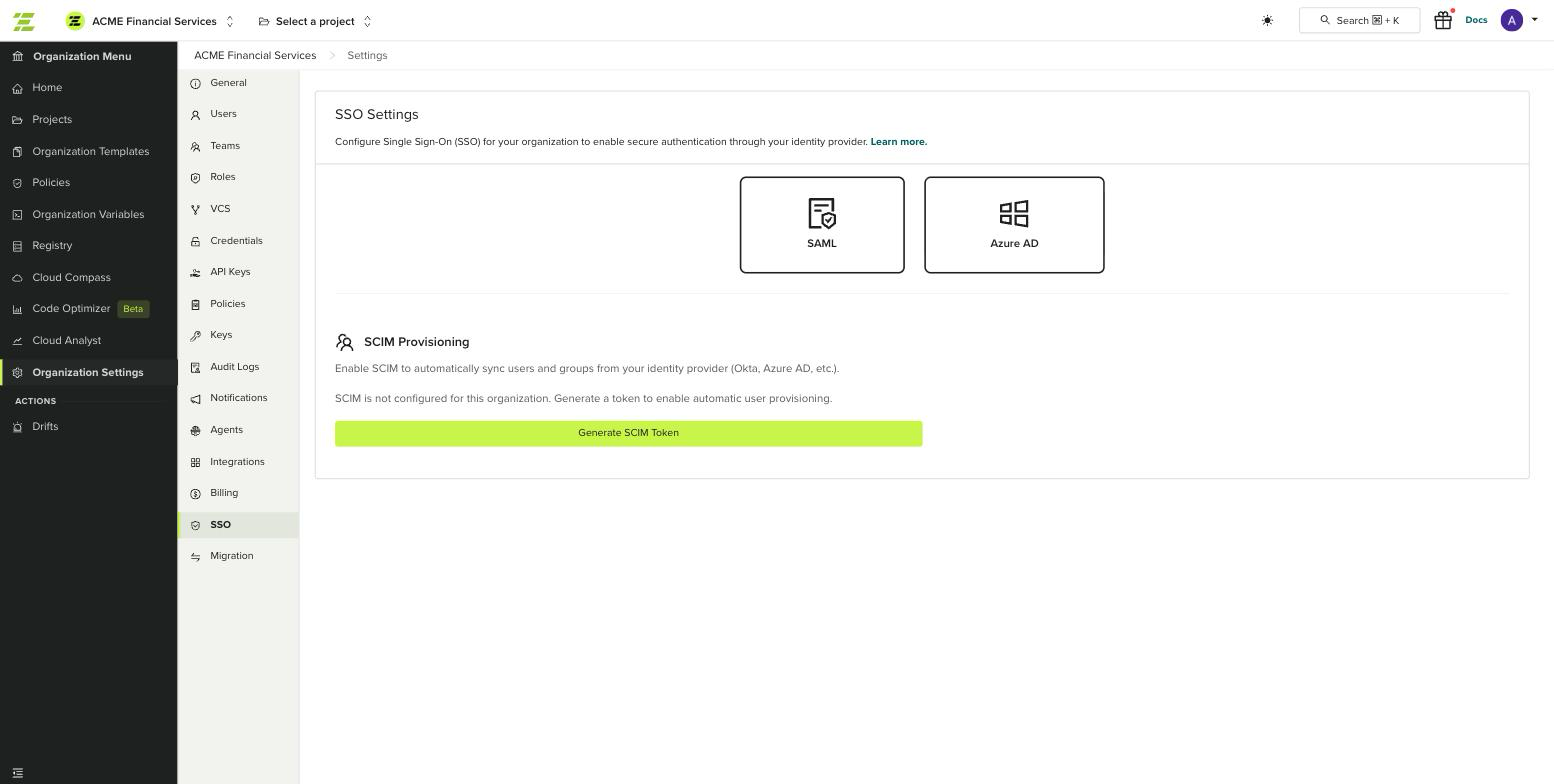 SCIM Provisioning section showing the Generate SCIM Token button