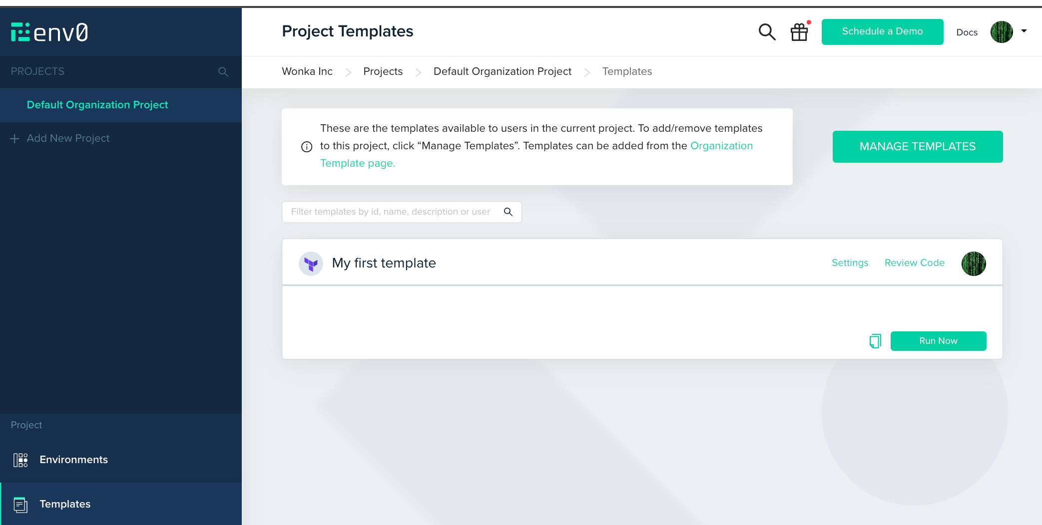 Environment deployment interface