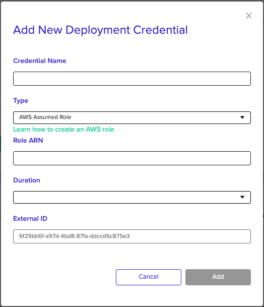 Project credentials interface showing how to pick AWS credential for the project