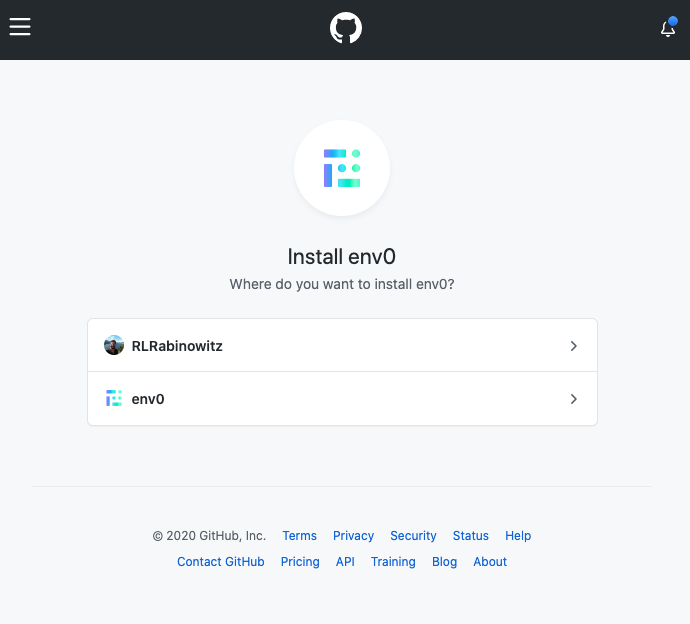 GitHub organization selection popup
