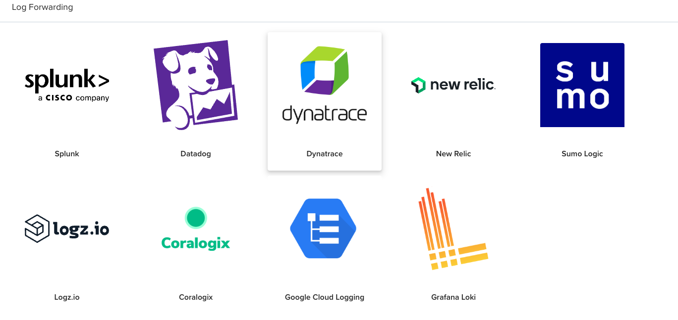 Dynatrace integration configuration interface for deployment log forwarding