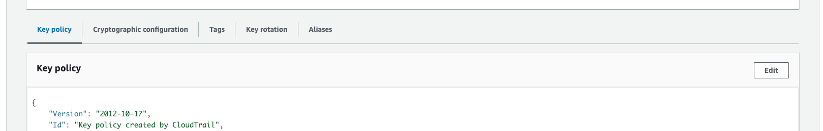 AWS KMS Key Policy page showing the Edit button to add decrypt permission for the env zero role