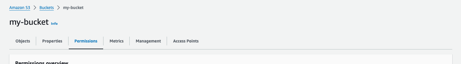 S3 bucket details page with the Permissions tab selected for the CloudTrail log bucket