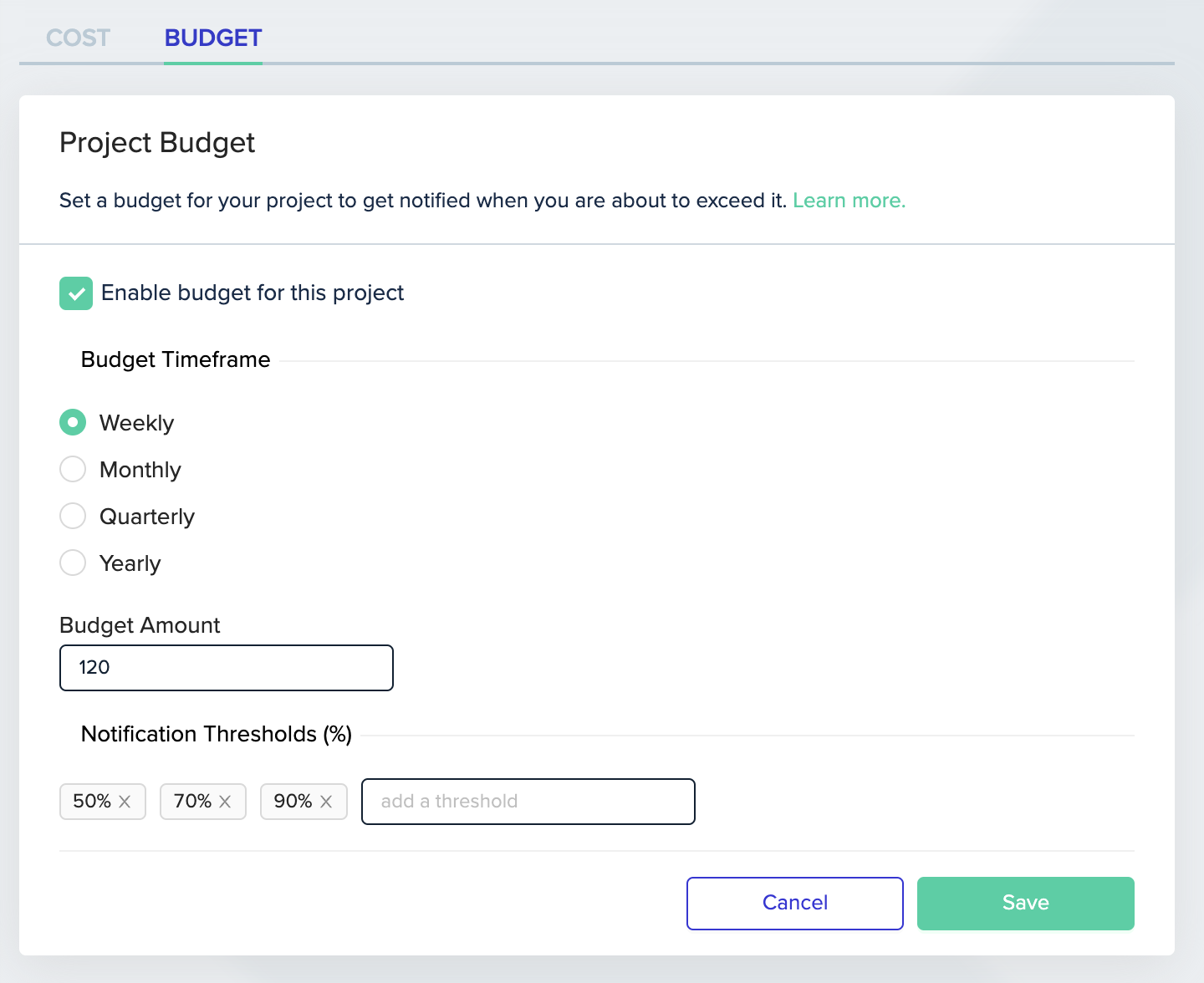 Set Budget Notifications - env zero docs