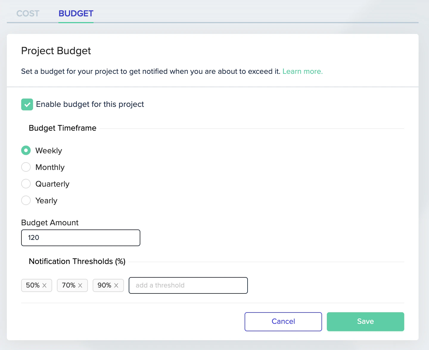 Interface screenshot showing configuration options