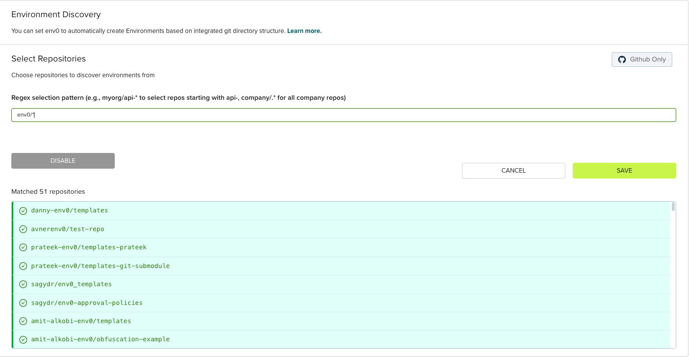 Repository scope configuration using regex pattern