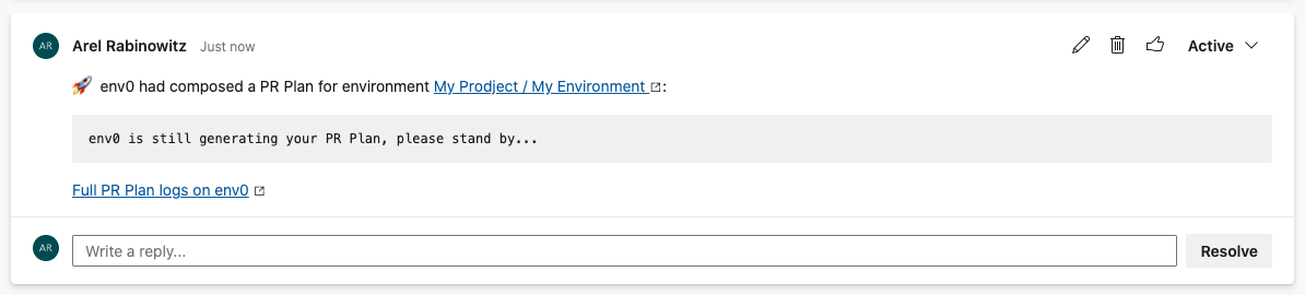 Azure DevOps PR plan started