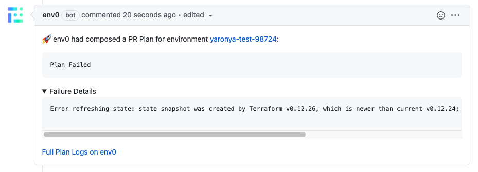 GitHub PR plan failed