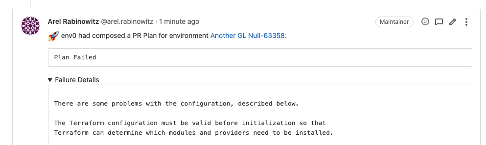 GitLab PR plan failed