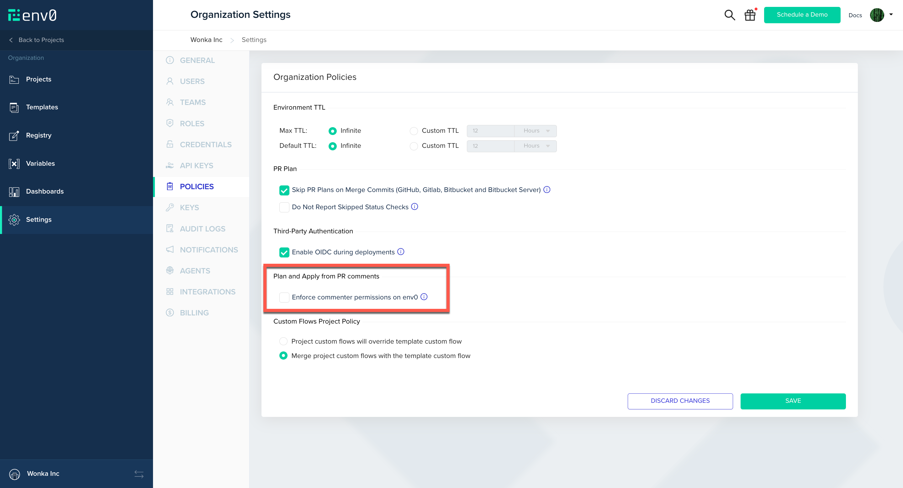 Interface screenshot showing configuration options