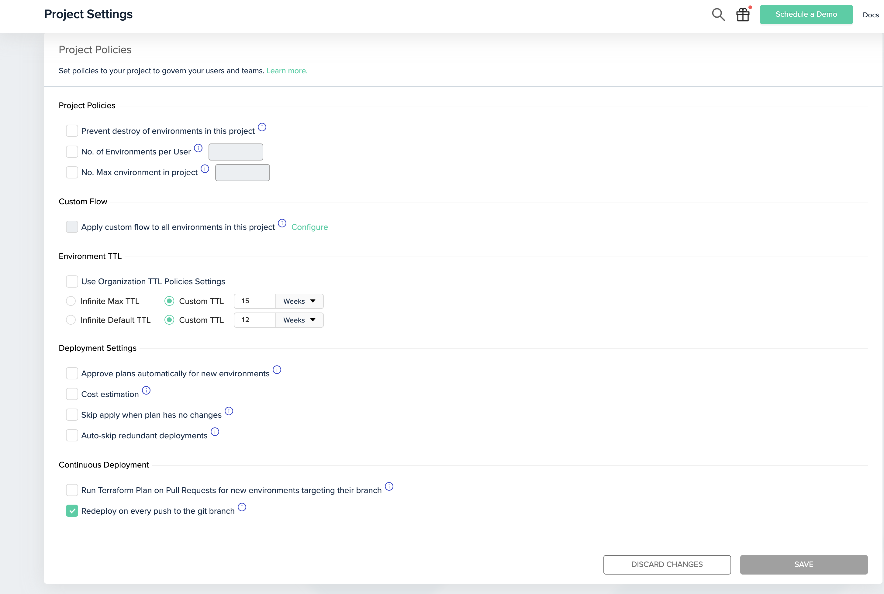 Project settings new TTLs