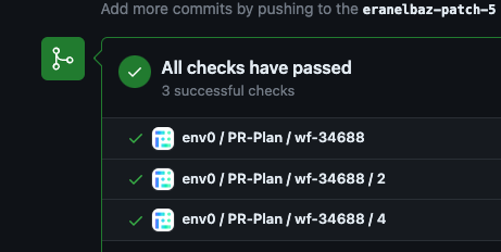 Pull Request comments and commit checks interface showing separate environment tracking
