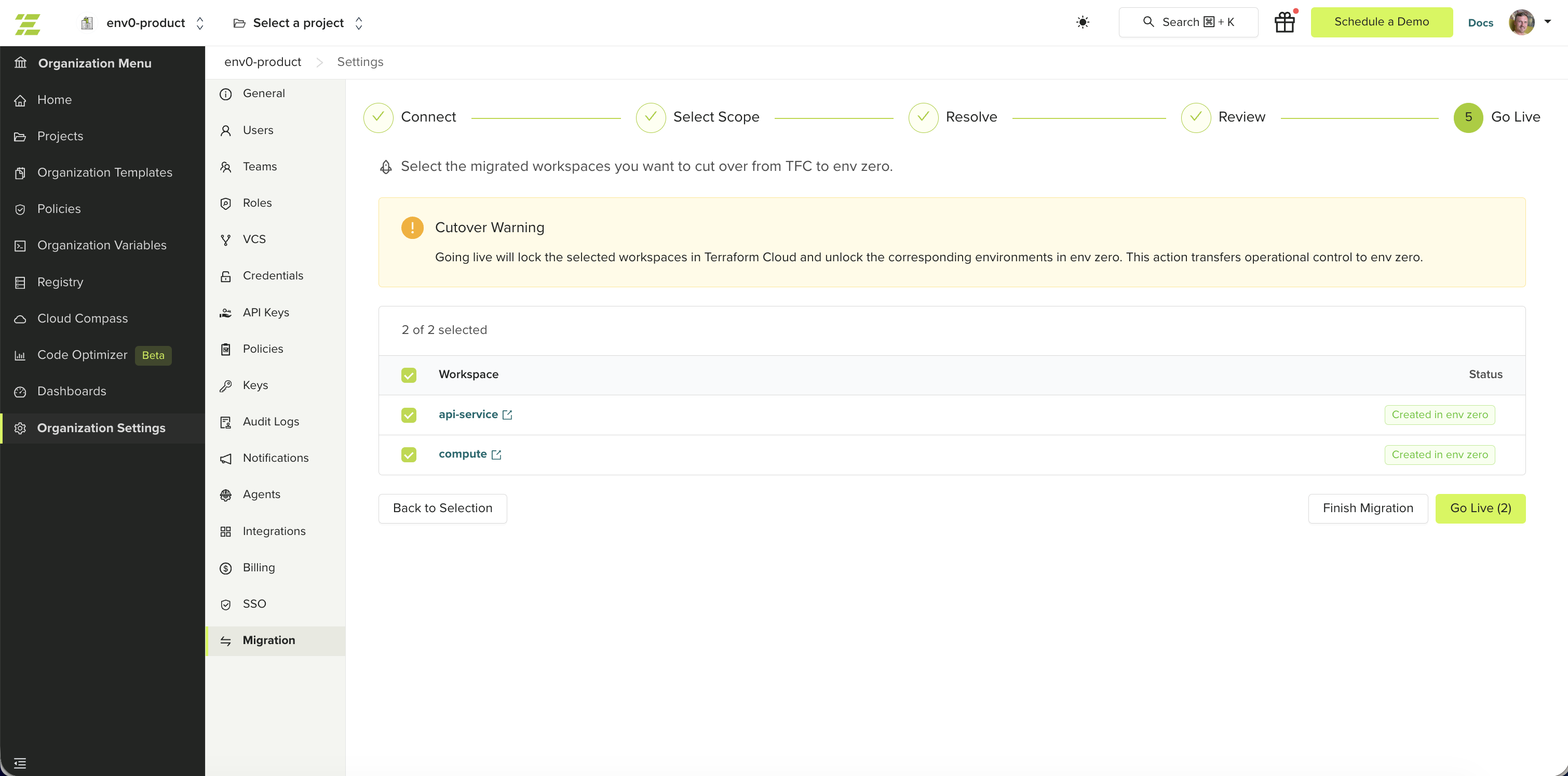 Go Live - env zero docs