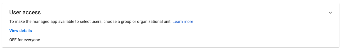 Google Workspace user access settings showing app access permissions and user assignment