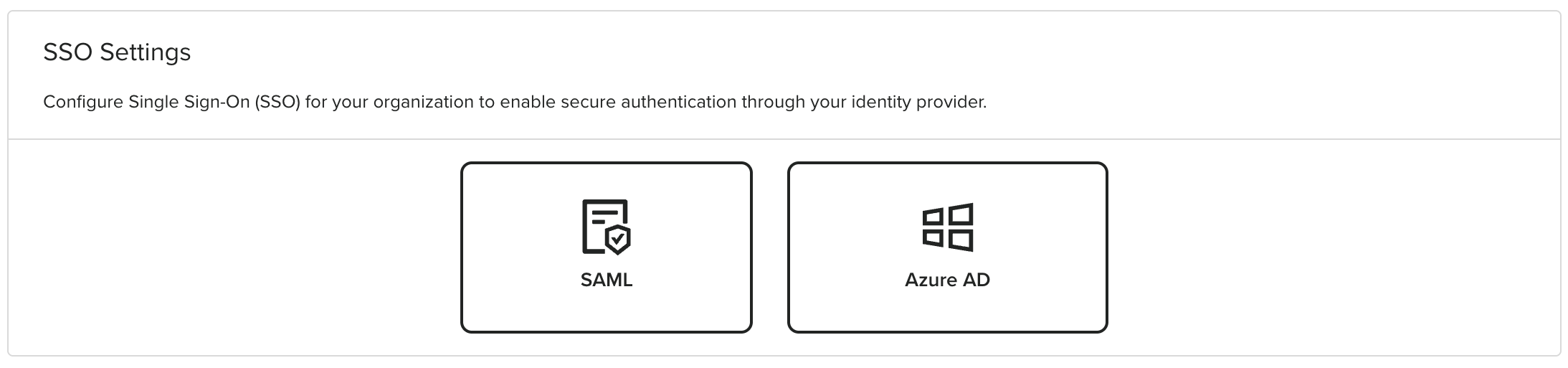 SSO connection configuration interface showing options to create Azure AD or SAML connection