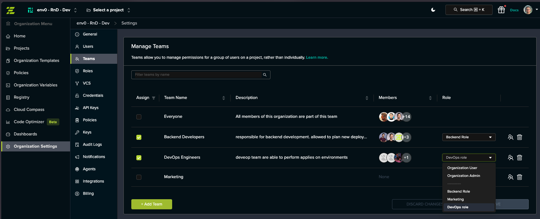 Organization Team Role Assignment