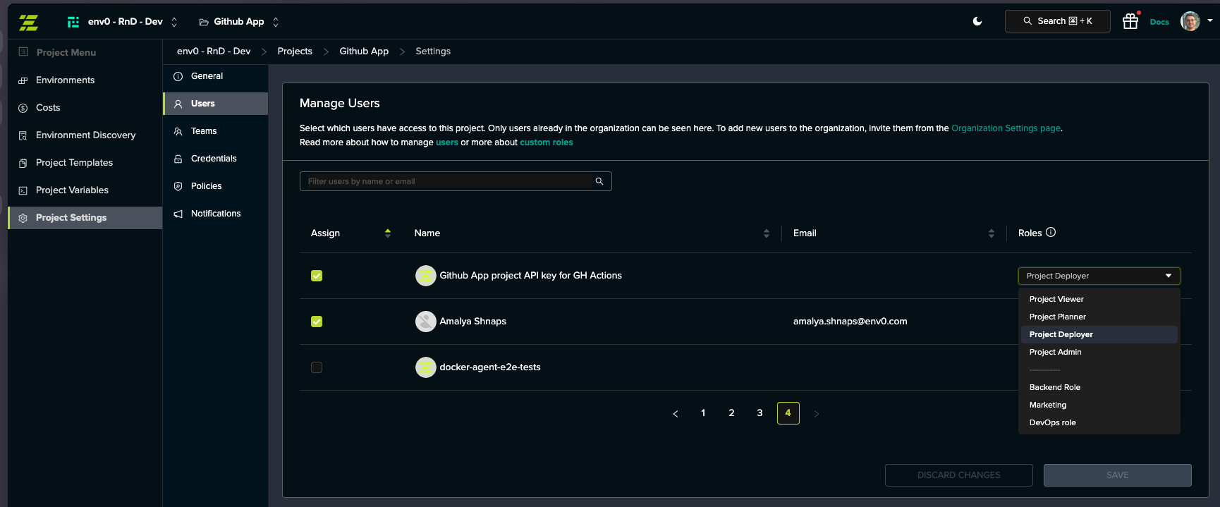 Project User Role Assignment