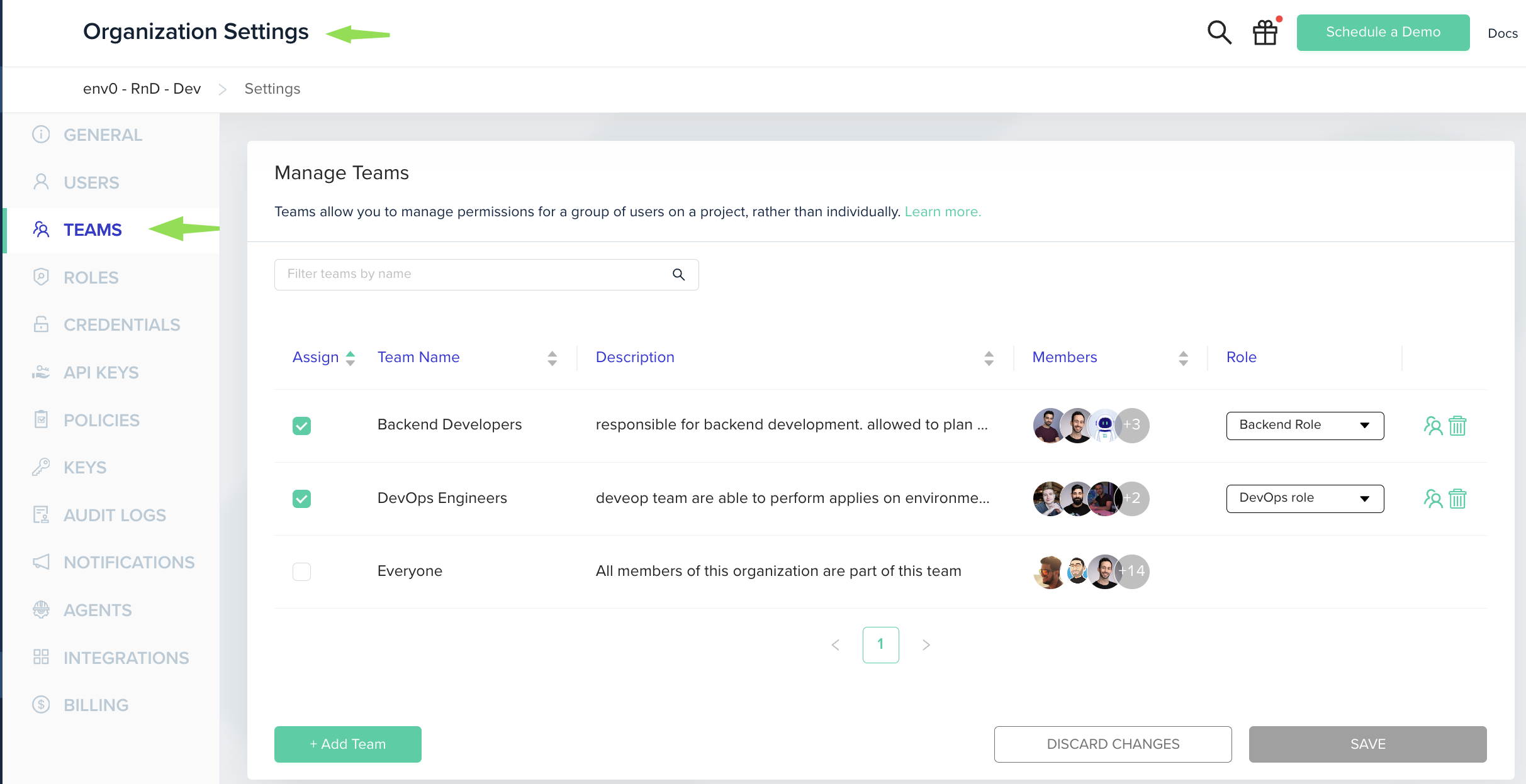 Manage Teams - env zero docs