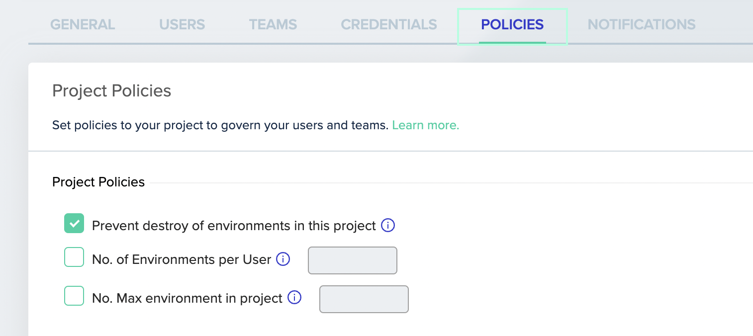 Destroy protection policy configuration