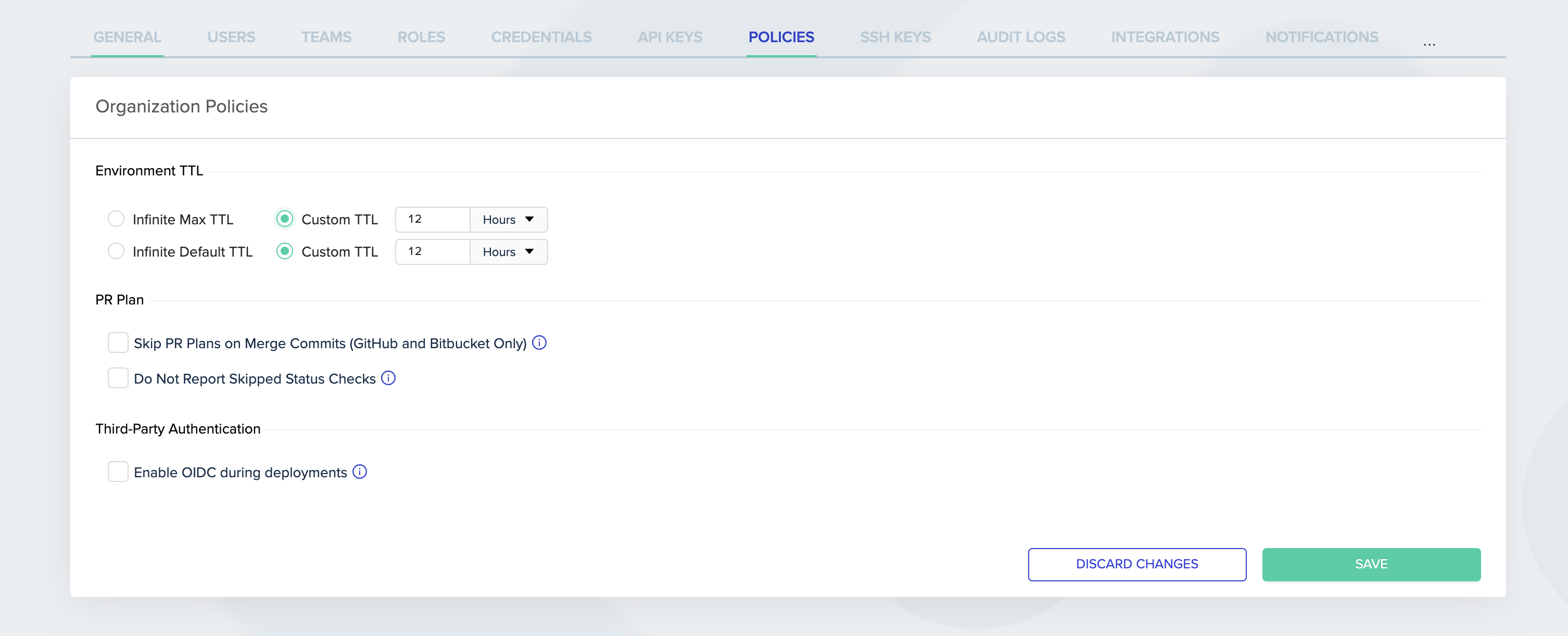 Organization level TTL policies configuration