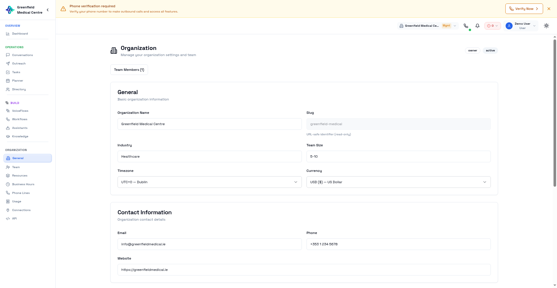 Organization Settings - EolasFlow