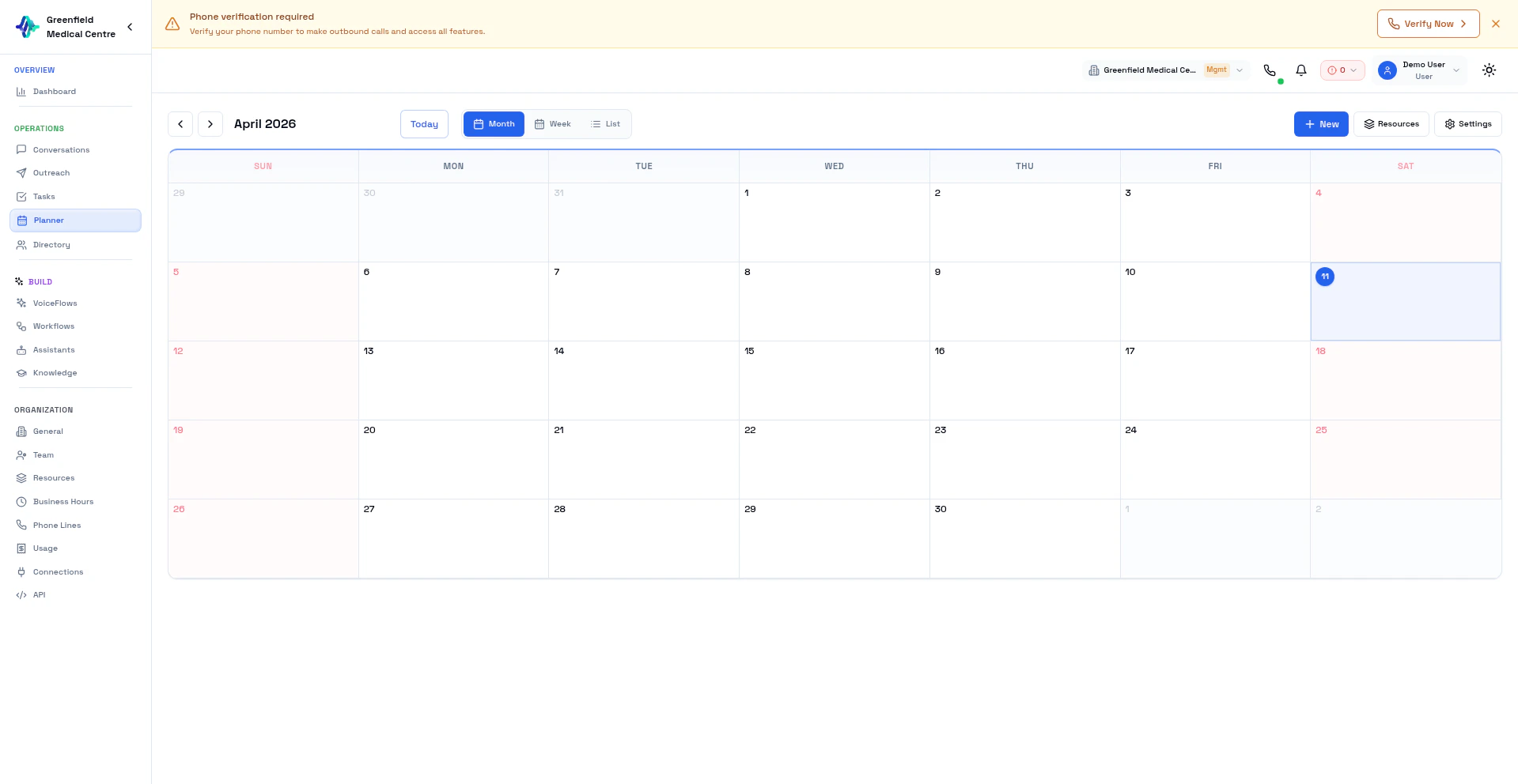 Planner calendar view for appointment scheduling
