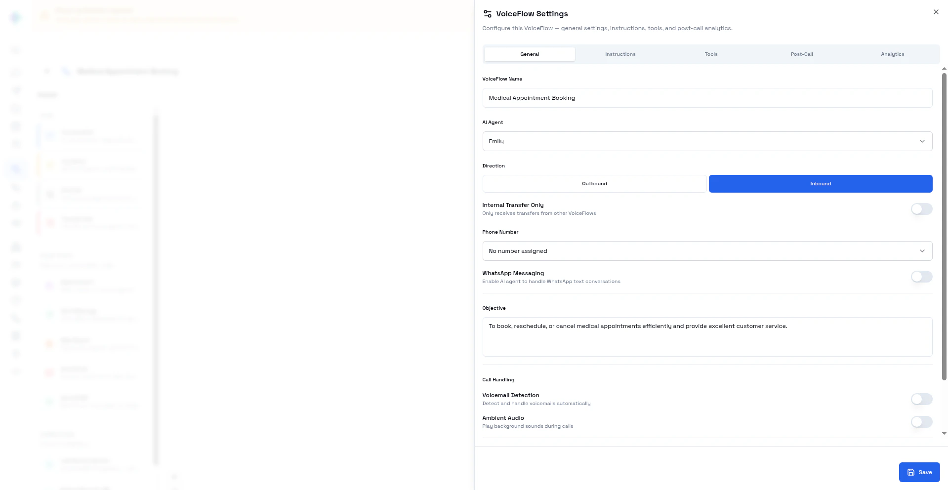 VoiceFlow Settings — General tab