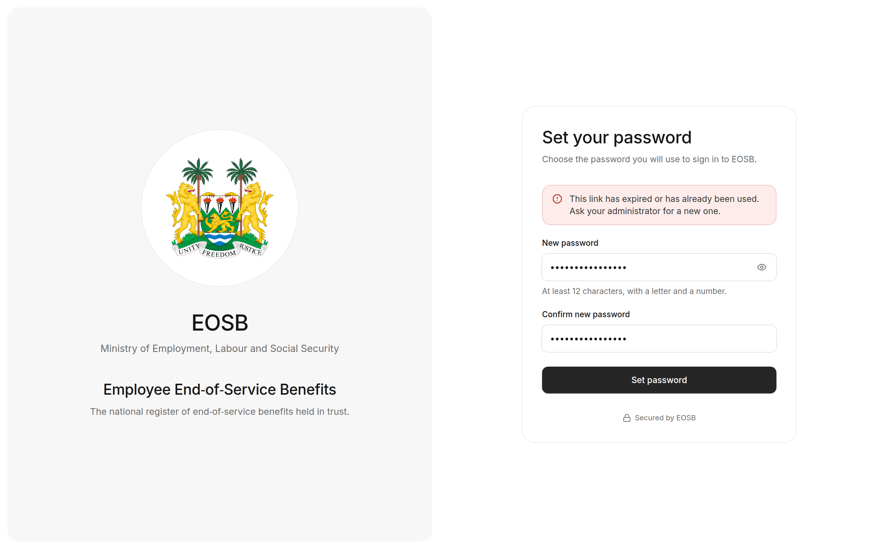 Error: This link has expired or has already been used. Ask your administrator for a new one.