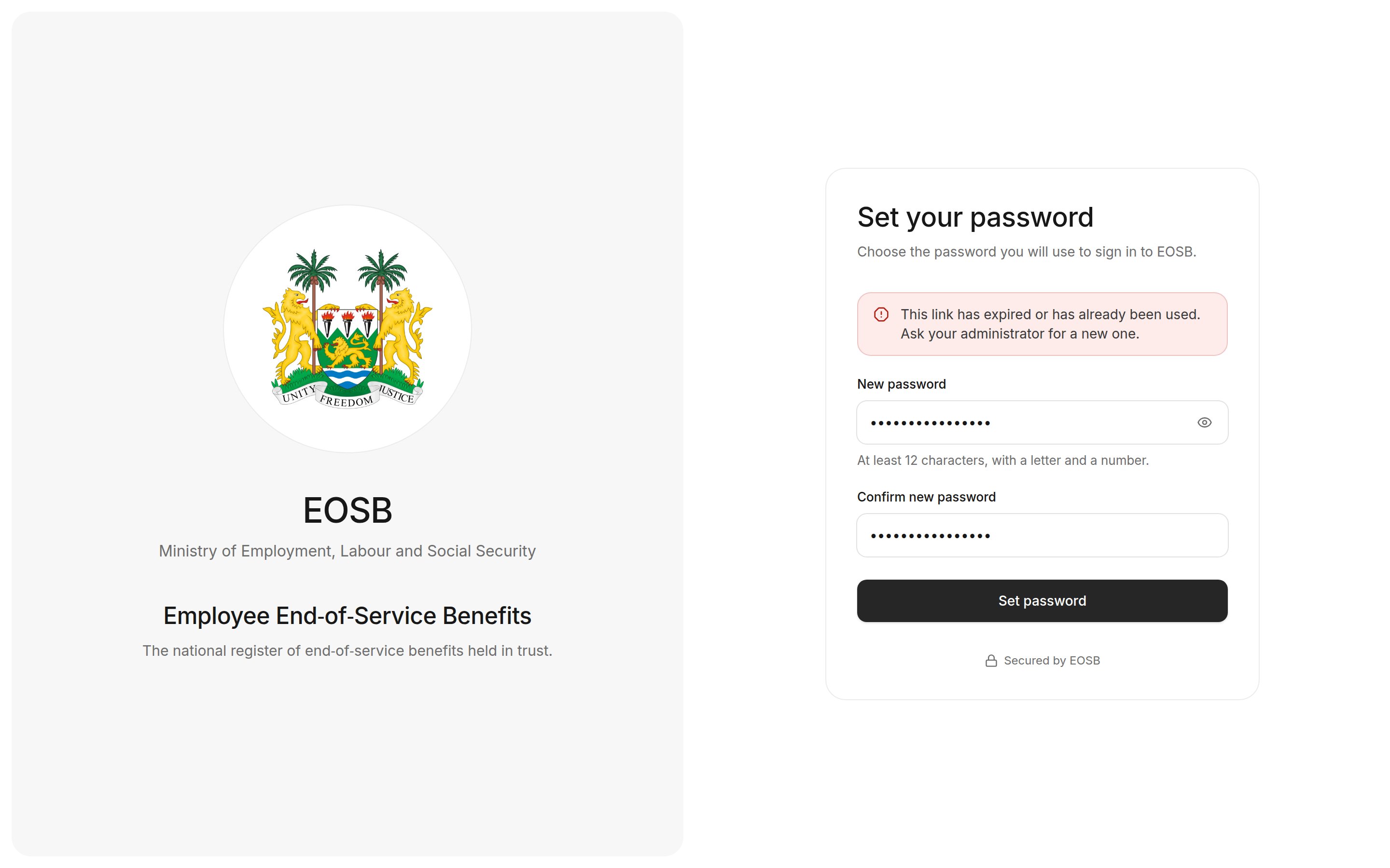 Error: This link has expired or has already been used. Ask your administrator for a new one.