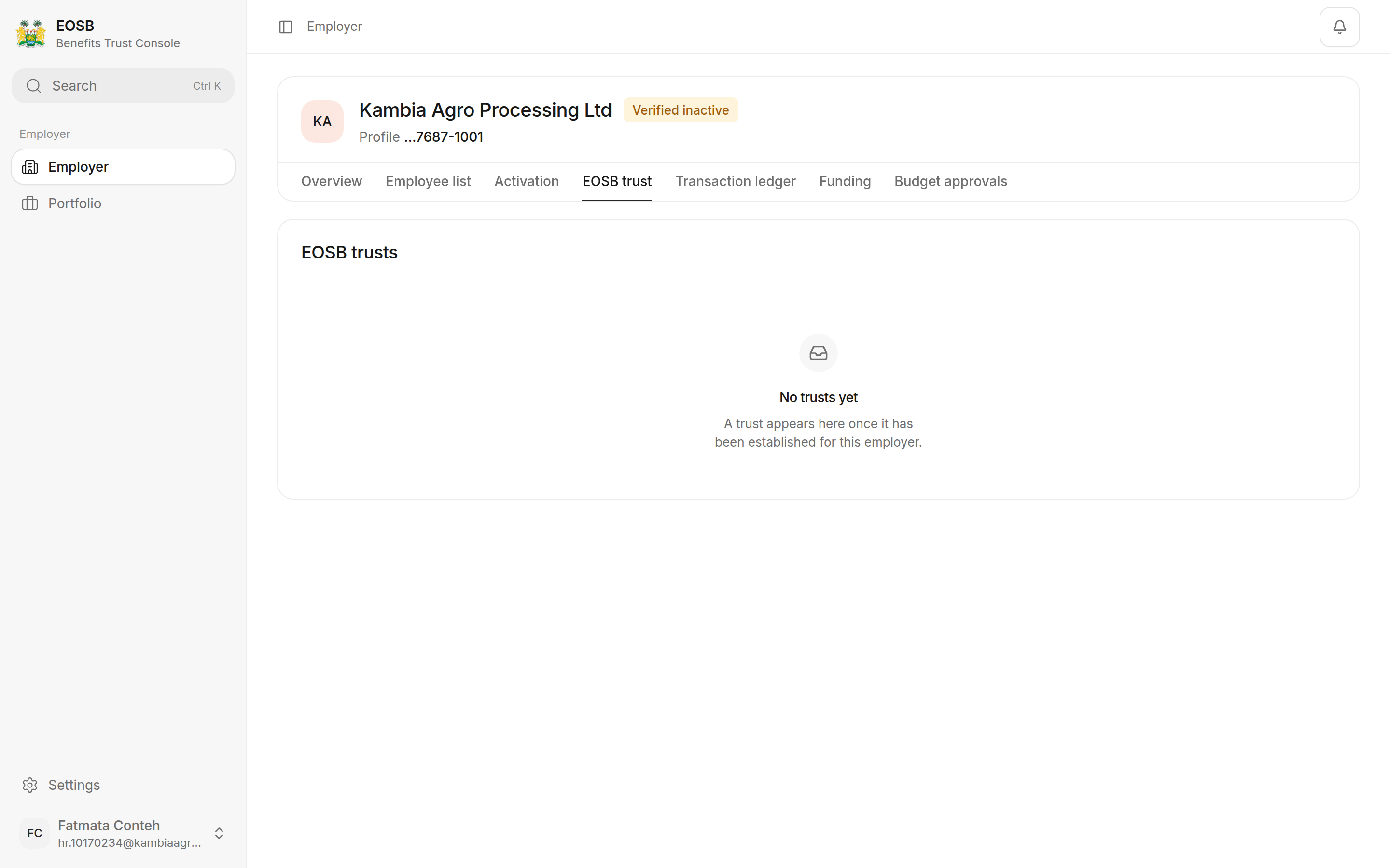 EOSB trusts with the message No trusts yet
