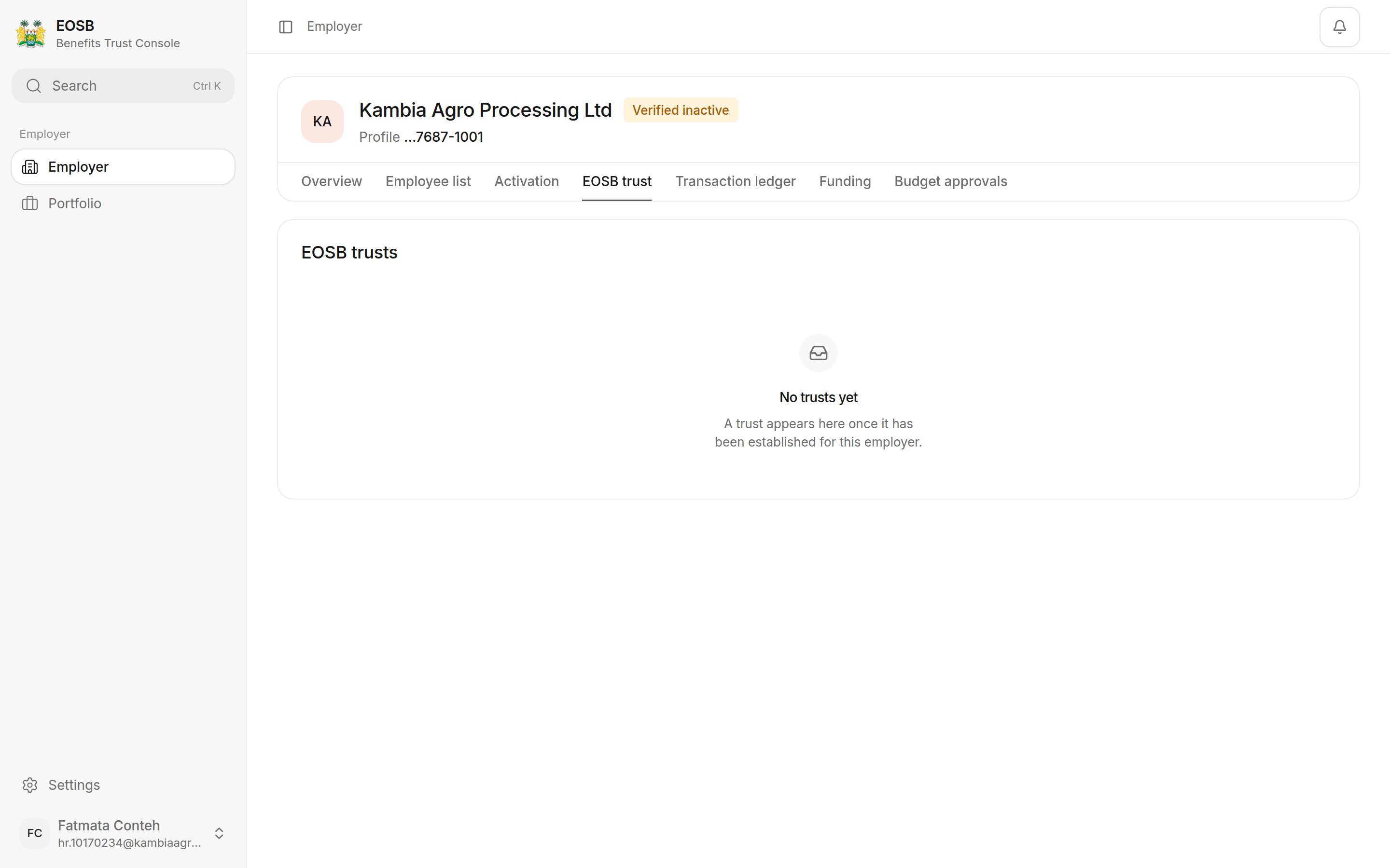 EOSB trusts with the message No trusts yet