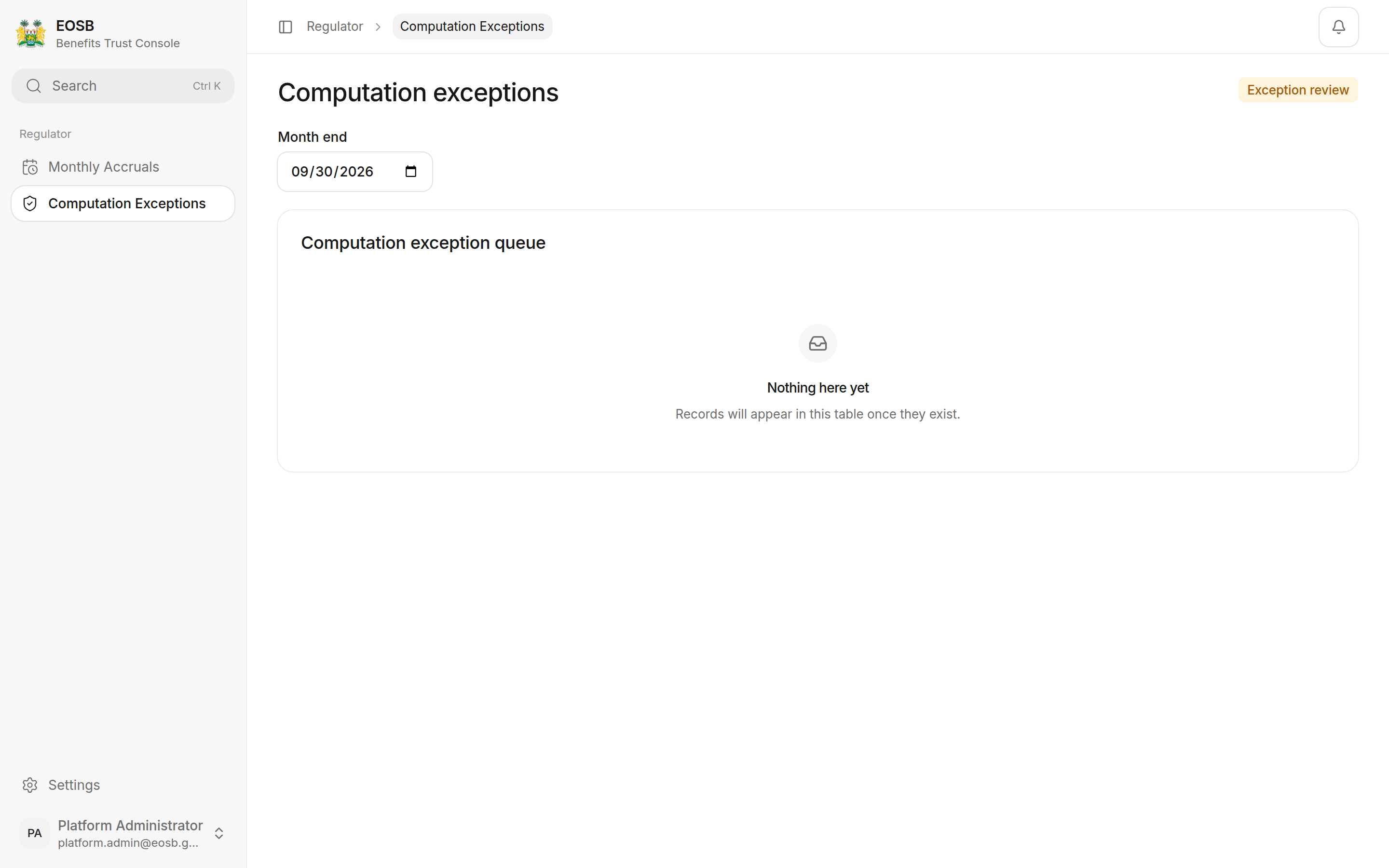 Computation exceptions list