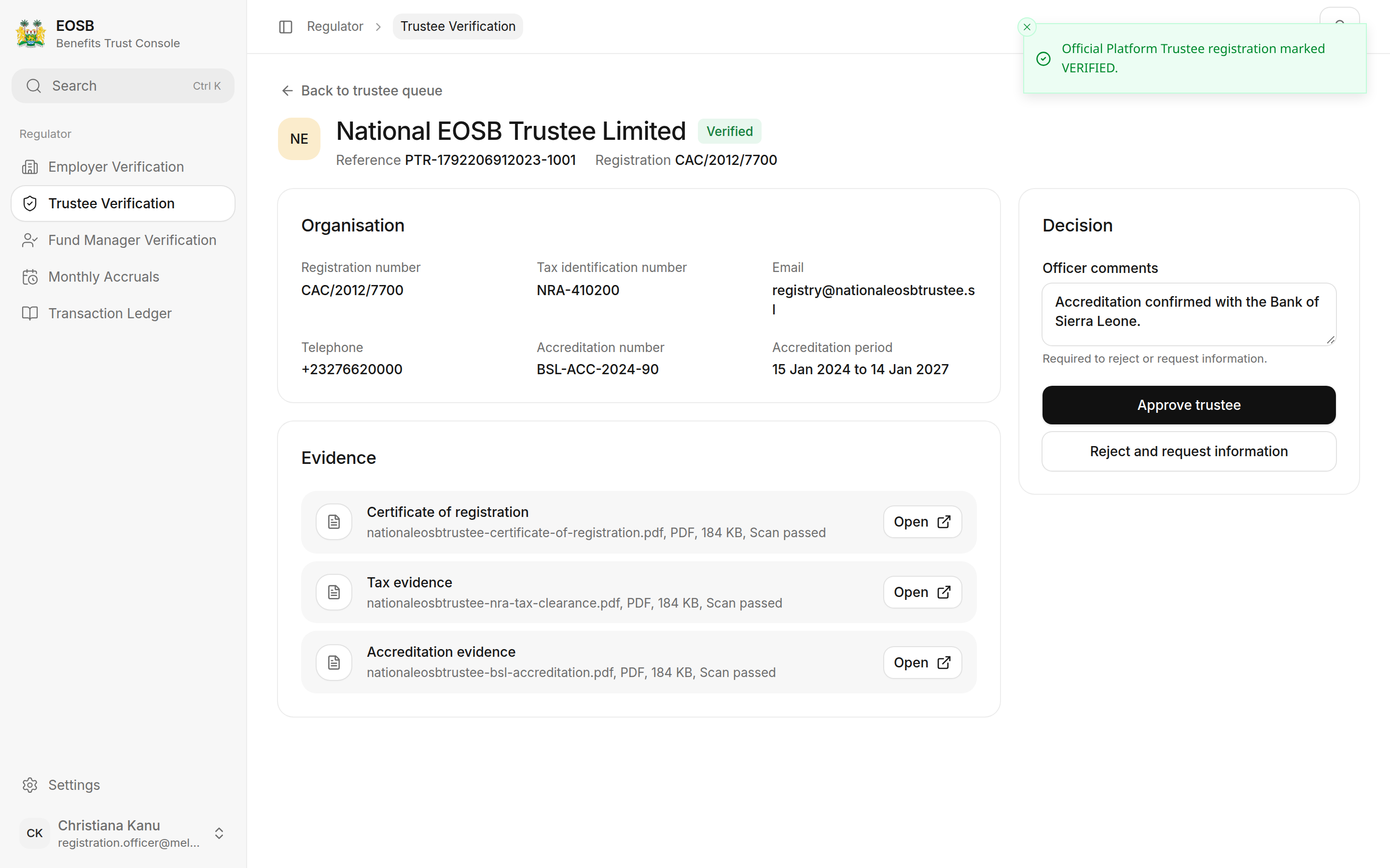 National EOSB Trustee Limited marked Verified