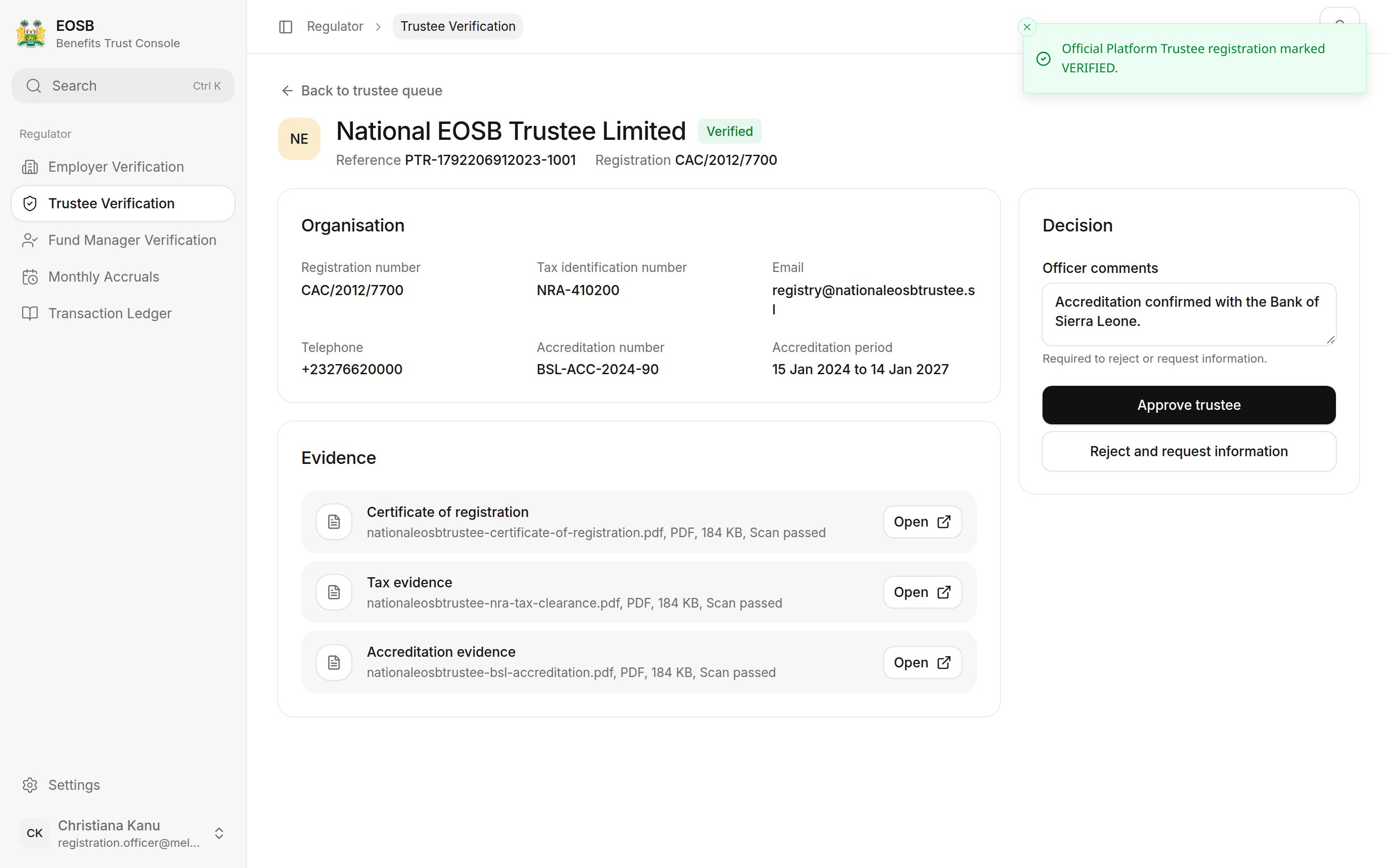 National EOSB Trustee Limited marked Verified