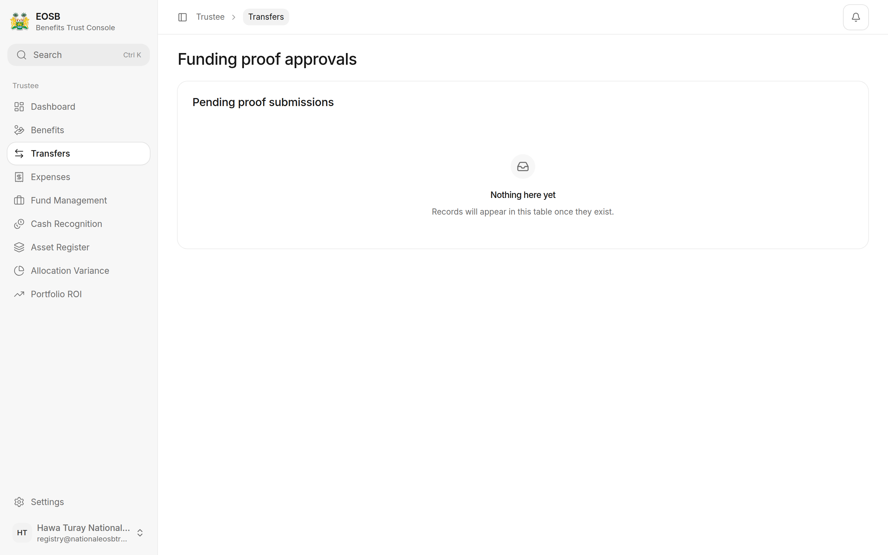 Pending proof submissions, empty