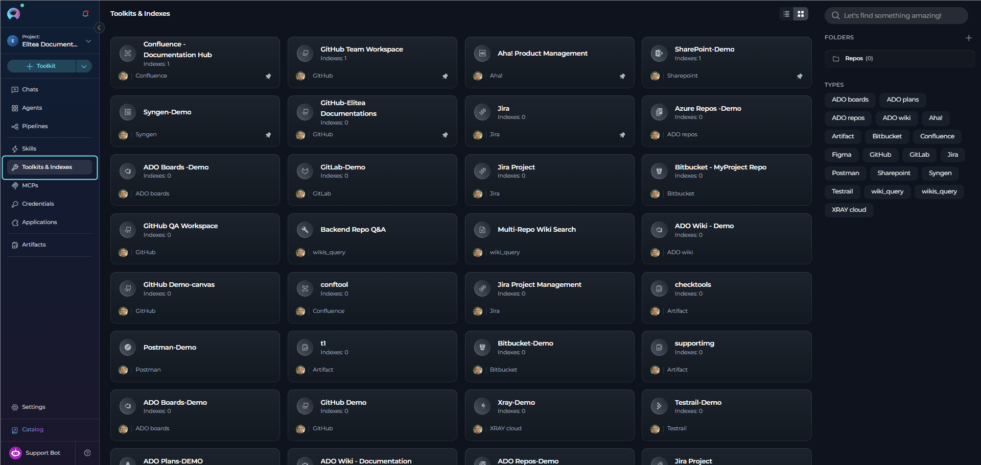 Toolkits menu interface