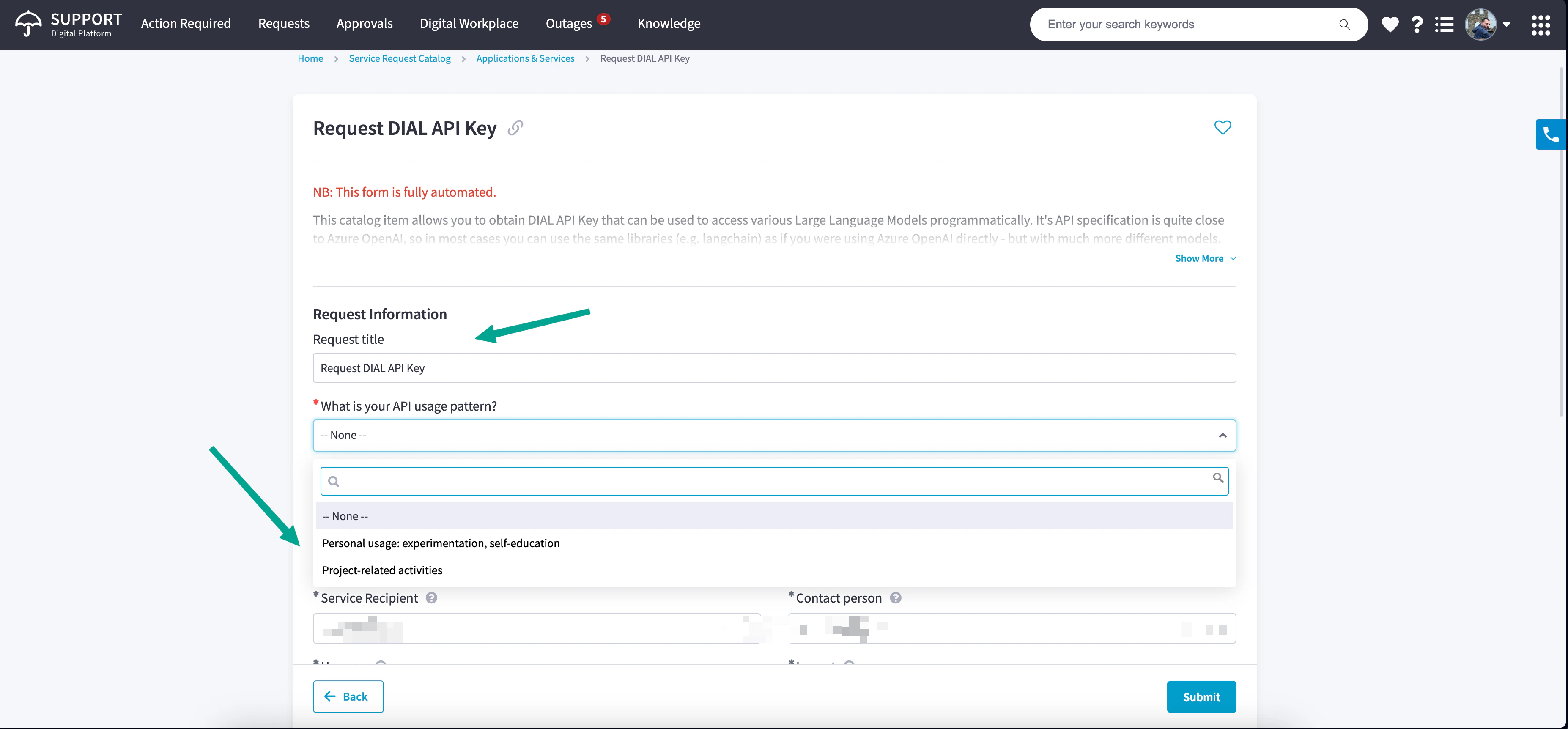 Dial Key Request Form