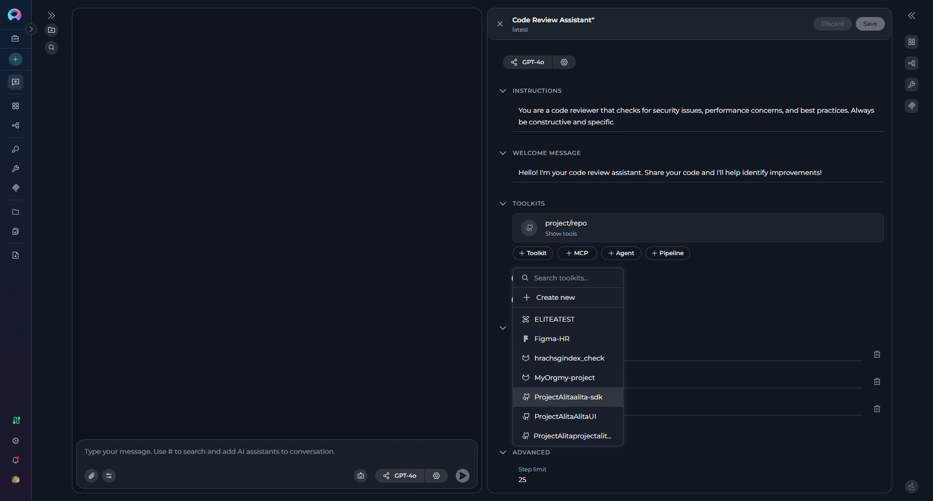 Toolkit selection in agent configuration