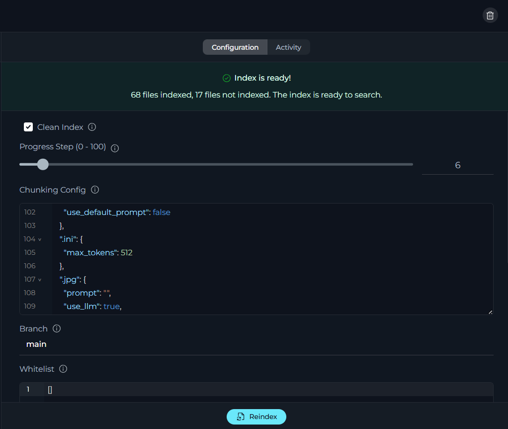 Indexes Config Section