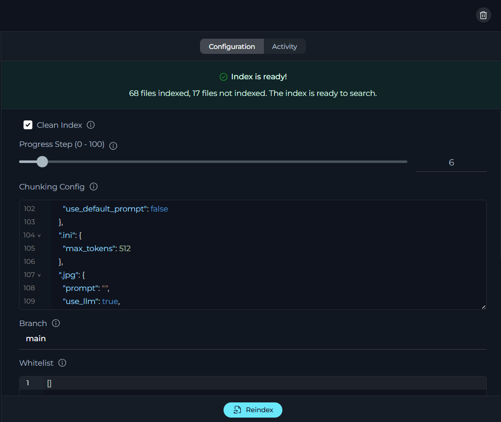 Indexes Config Section