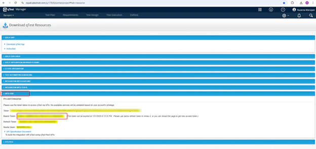 qTest API Token Location
