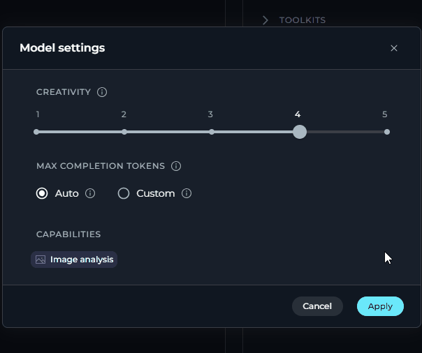 Agent Model Settings - Standard