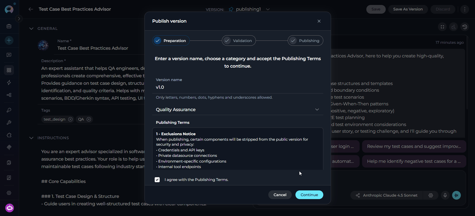 Validation step showing WARN result with detail list