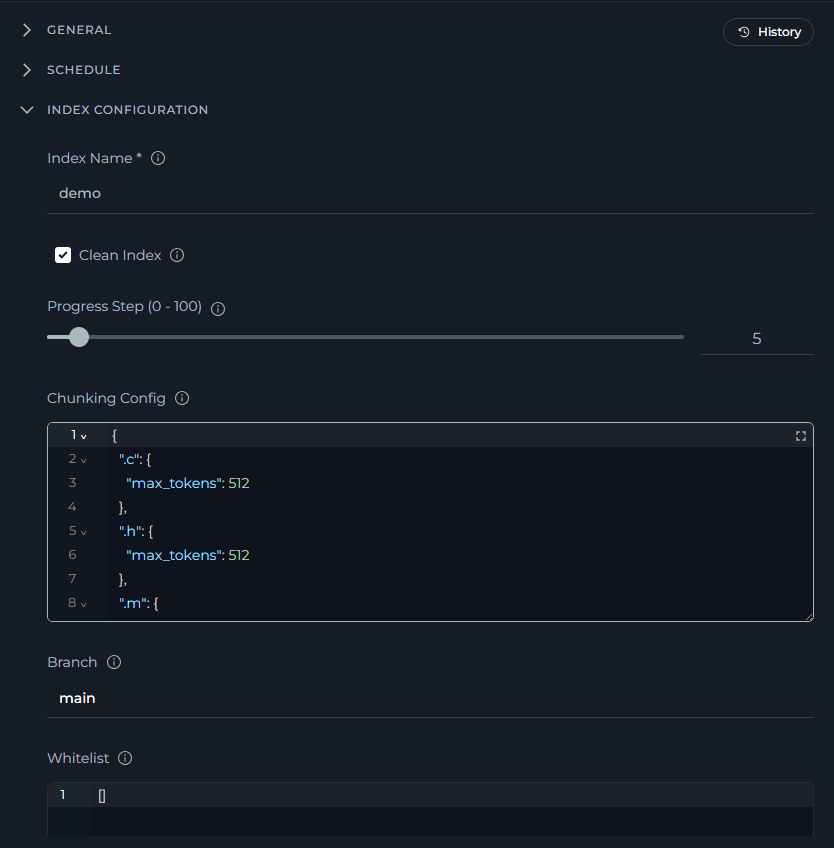 Indexes Config Section