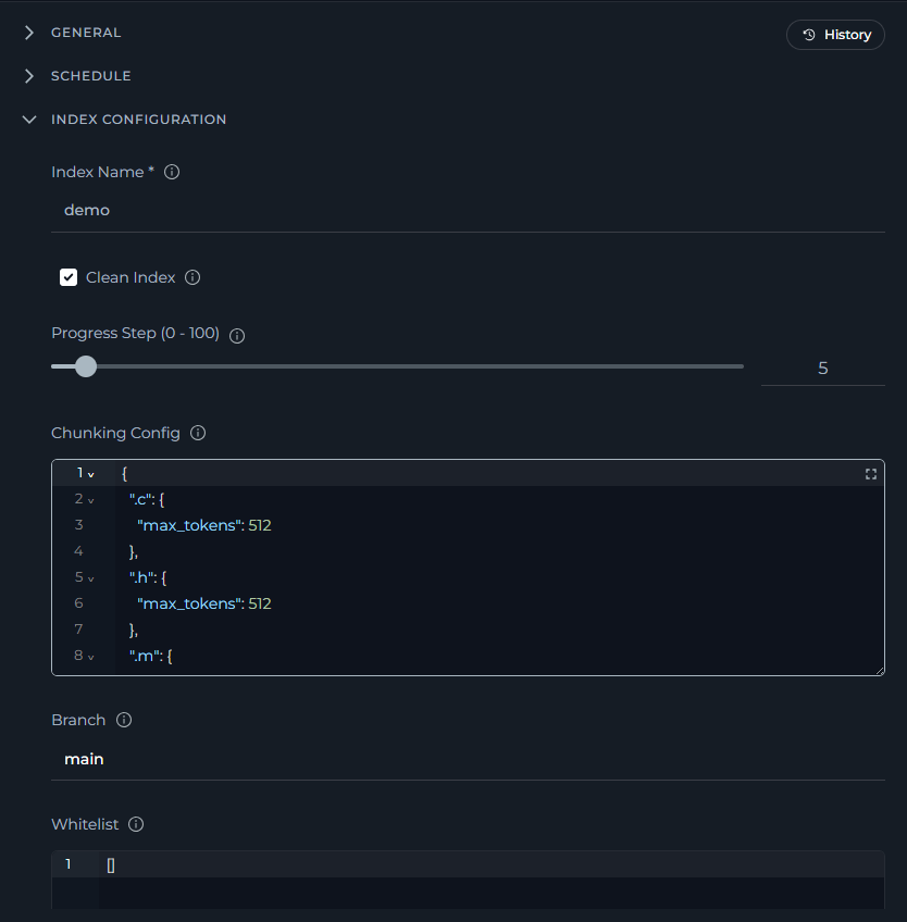 Indexes Config Section